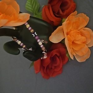 NWOT Purple Ribbon Charm Memory Wire bracelet  1016